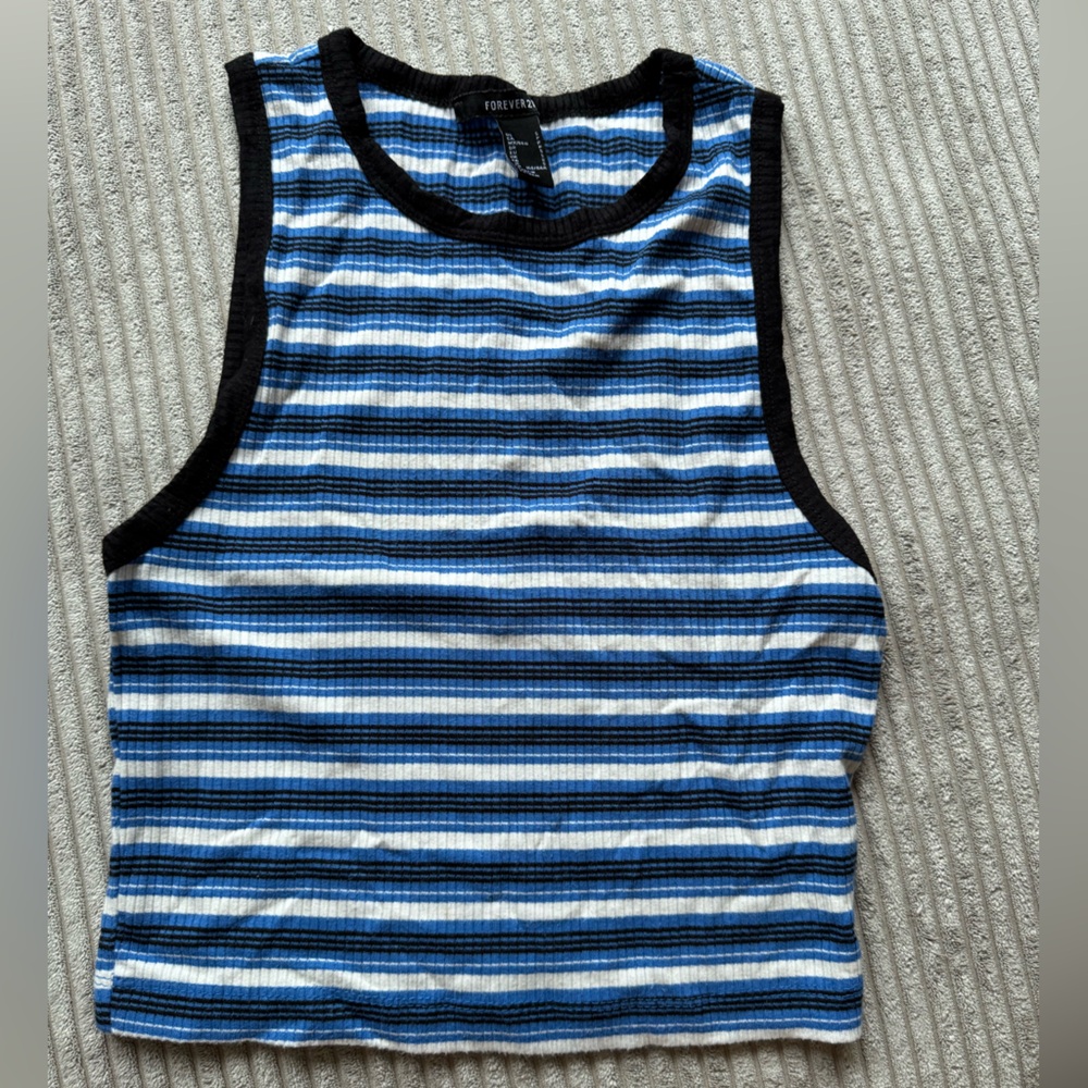 Forever 21 Blue and Black Striped Tank Top